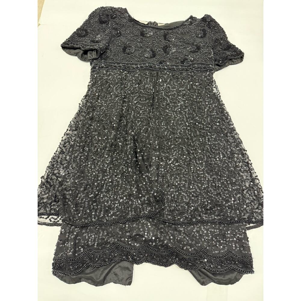 Vintage Lawrence Kazar Black Beaded Cocktail Formal Dress medium Silk